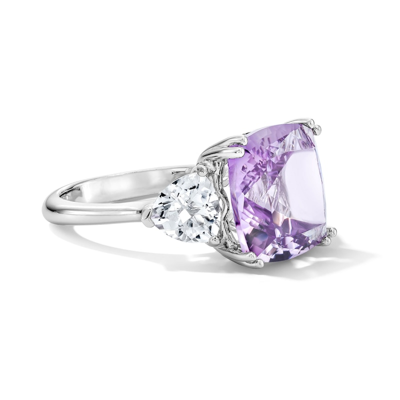 Main Image 3 of EFFY™ Collection Cushion-Cut Pink Amethyst and Trillion-Cut White Topaz Fashion Ring in Sterling Silver