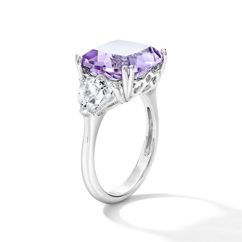 Main Image 4 of EFFY™ Collection Cushion-Cut Pink Amethyst and Trillion-Cut White Topaz Fashion Ring in Sterling Silver