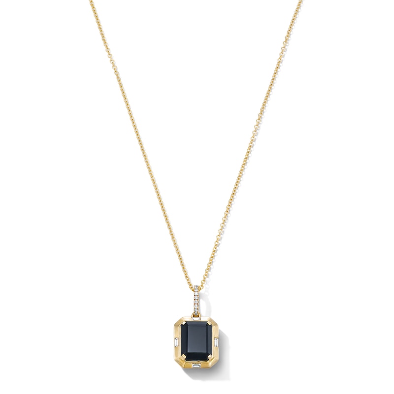 Main Image 1 of EFFY™ Collection Emerald-Cut Black Onyx and 0.08 CT. T.W. Diamond Accent Pendant in 14K Gold