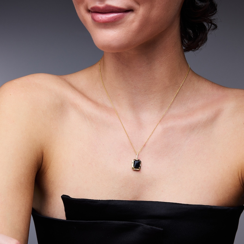 Main Image 2 of EFFY™ Collection Emerald-Cut Black Onyx and 0.08 CT. T.W. Diamond Accent Pendant in 14K Gold