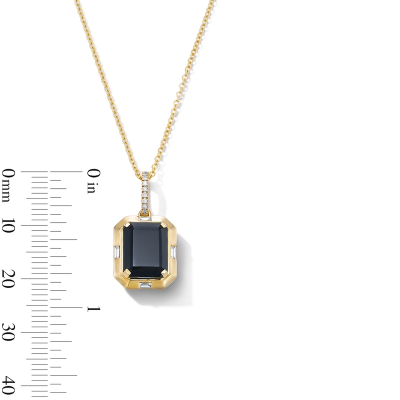 Main Image 3 of EFFY™ Collection Emerald-Cut Black Onyx and 0.08 CT. T.W. Diamond Accent Pendant in 14K Gold