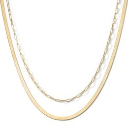 Herringbone and Paper Clip Chain Layered Necklace in Sterling Silver with 18K Gold Vermeil