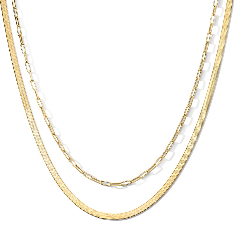 Herringbone and Paper Clip Chain Layered Necklace in Sterling Silver with 18K Gold Plate