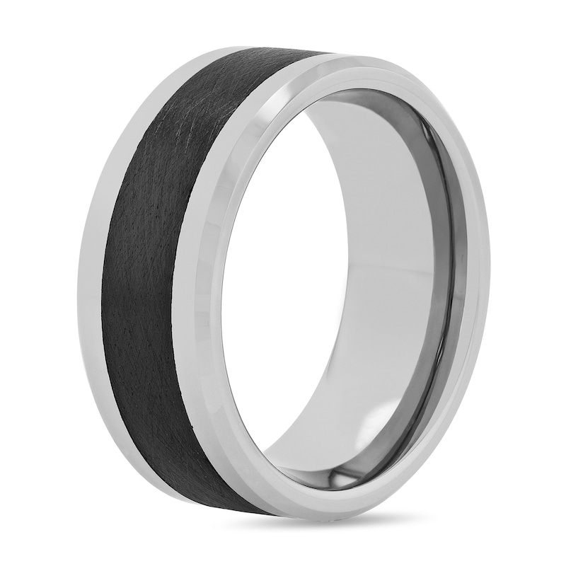 9.0mm Beveled Edge Wedding Band Tungsten with Brushed Black Ceramic Inlay