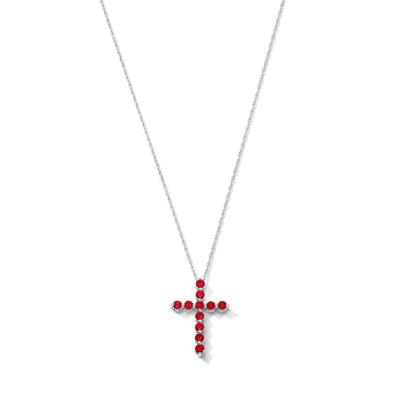 Lab-Created Ruby Cross Pendant in Sterling Silver