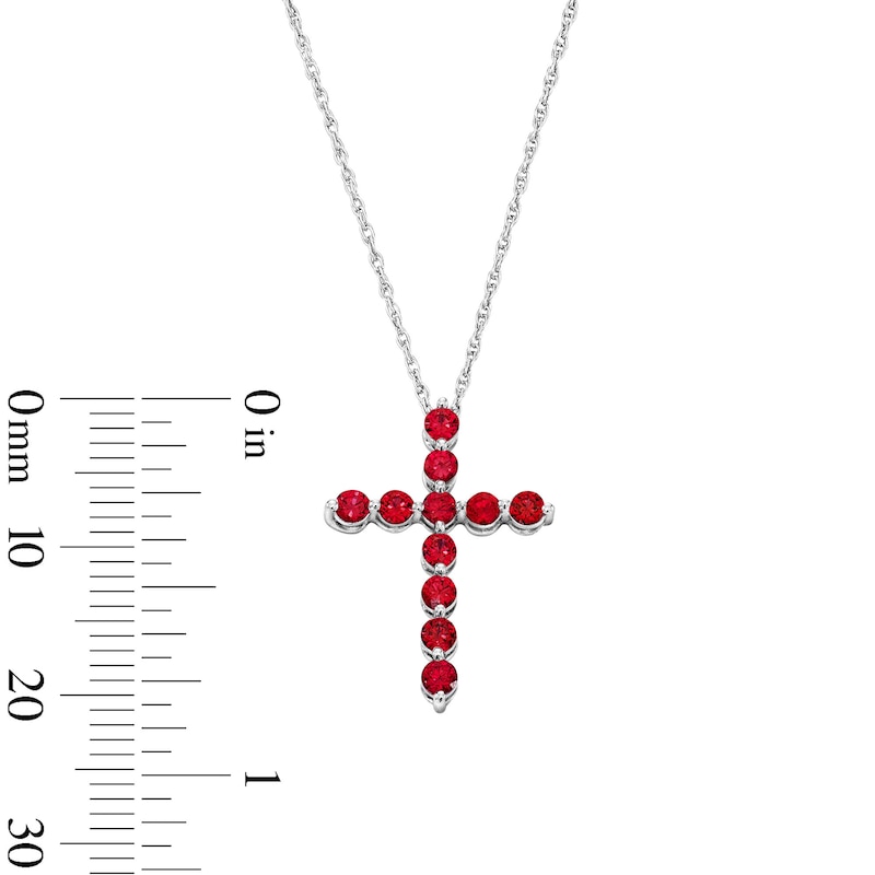 Lab-Created Ruby Cross Pendant in Sterling Silver