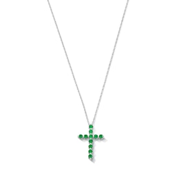 Lab- Created Emerald Cross Pendant in Sterling Silver