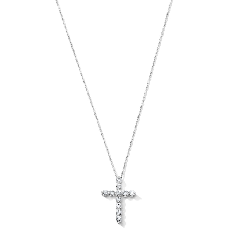 Main Image 1 of White Lab-Created Sapphire Cross Pendant in Sterling Silver