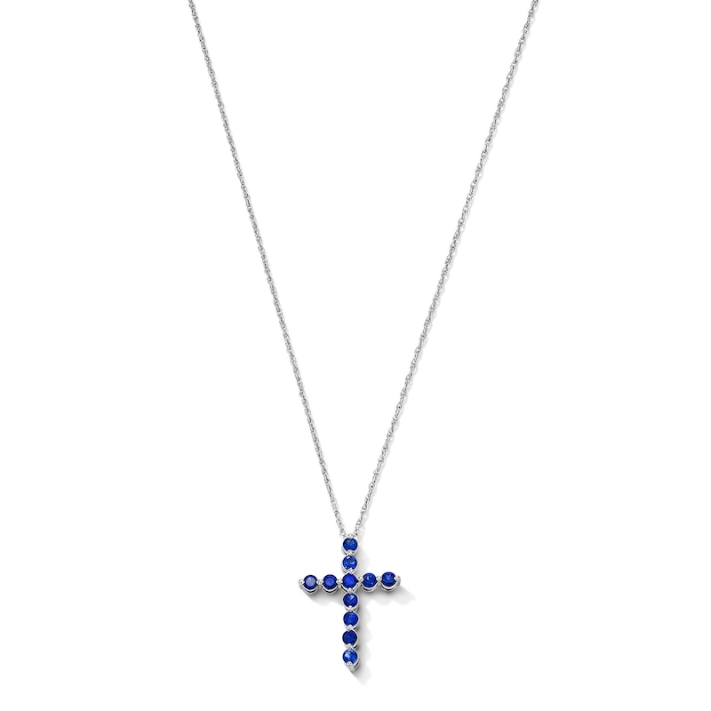 Main Image 1 of Blue Lab-Created Sapphire Cross Pendant in Sterling Silver