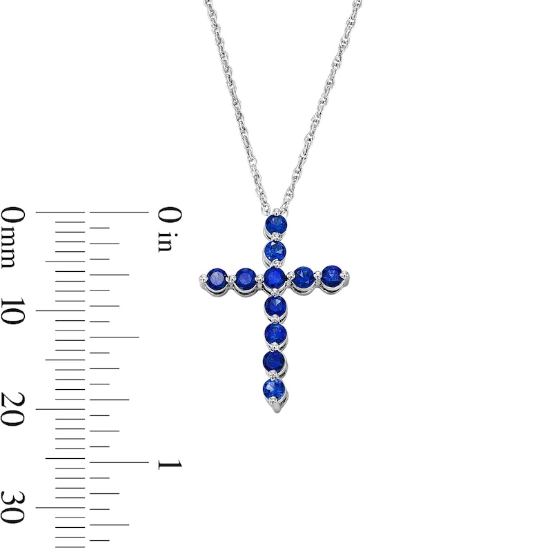 Main Image 3 of Blue Lab-Created Sapphire Cross Pendant in Sterling Silver