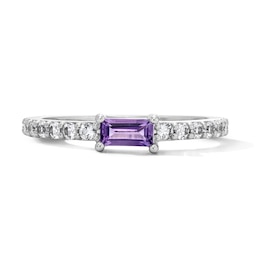Baguette-Cut Amethyst and White Lab-Created Sapphire Stackable Ring in Sterling Silver