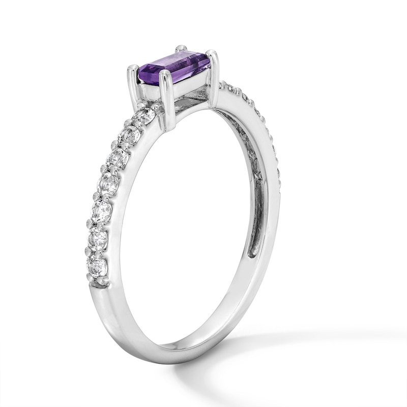 Baguette-Cut Amethyst and White Lab-Created Sapphire Stackable Ring Sterling Silver