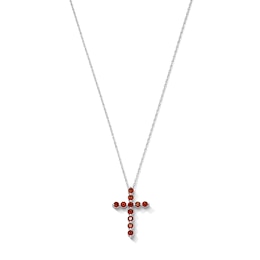 Garnet Cross Pendant in Sterling Silver