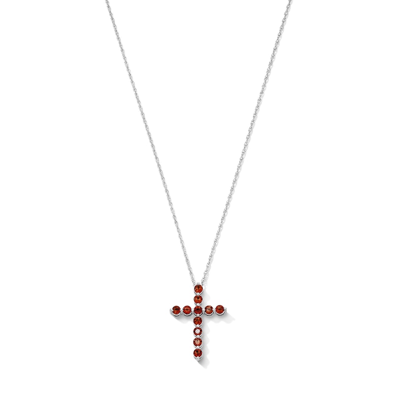 Garnet Cross Pendant in Sterling Silver