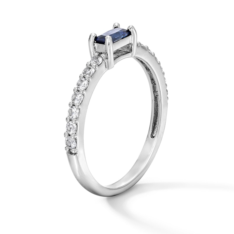 Baguette-Cut Blue Lab-Created Sapphire and White Stackable Ring Sterling Silver