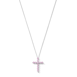 Pink Lab-Created Sapphire Cross Pendant in Sterling Silver