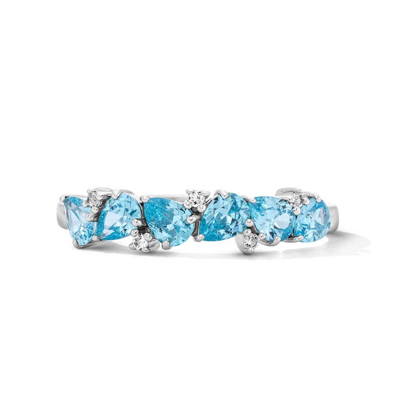 Pear-Shaped Swiss Blue Topaz and White Lab-Created Sapphire Scatter Ring Sterling Silver
