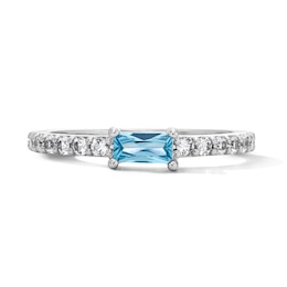 5.0mm Baguette Topaz Fashion Ring in Sterling Silver with Rhodium Plate and 1.7mm Pavé Sapphires