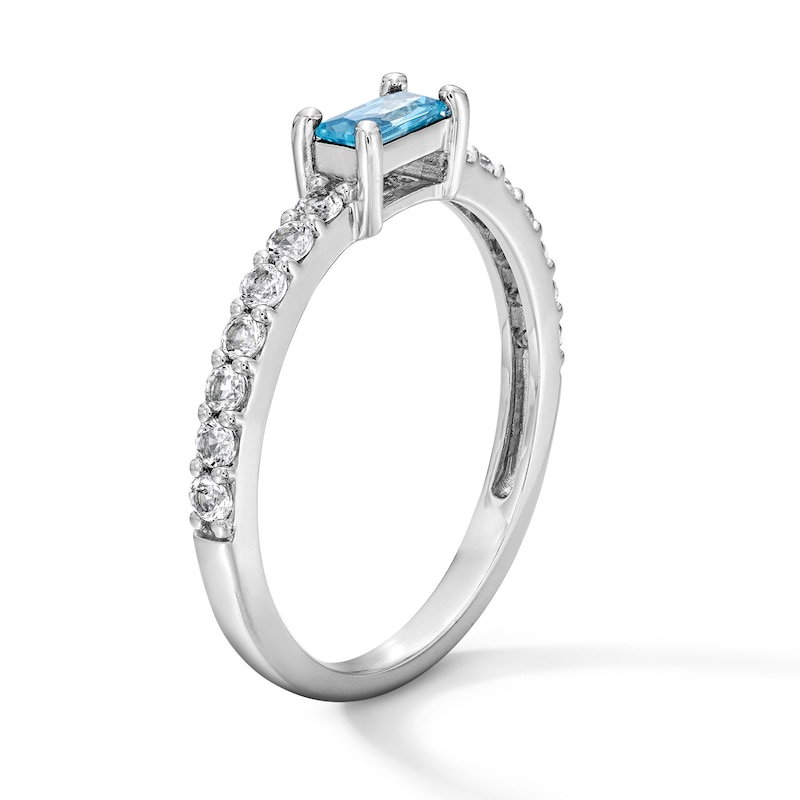 5.0mm Baguette Topaz Fashion Ring Sterling Silver with Rhodium Plate and 1.7mm Pavé Sapphires