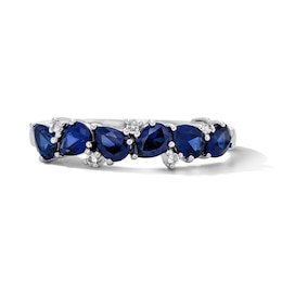Pear-Shaped Blue Lab-Created Sapphire and White Lab-Created Sapphire Scatter Ring in Sterling Silver