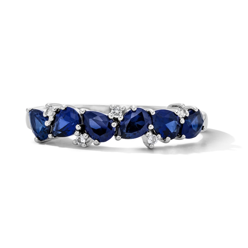 Pear-Shaped Lab-Created Sapphire White Scatter Ring Sterling Silver