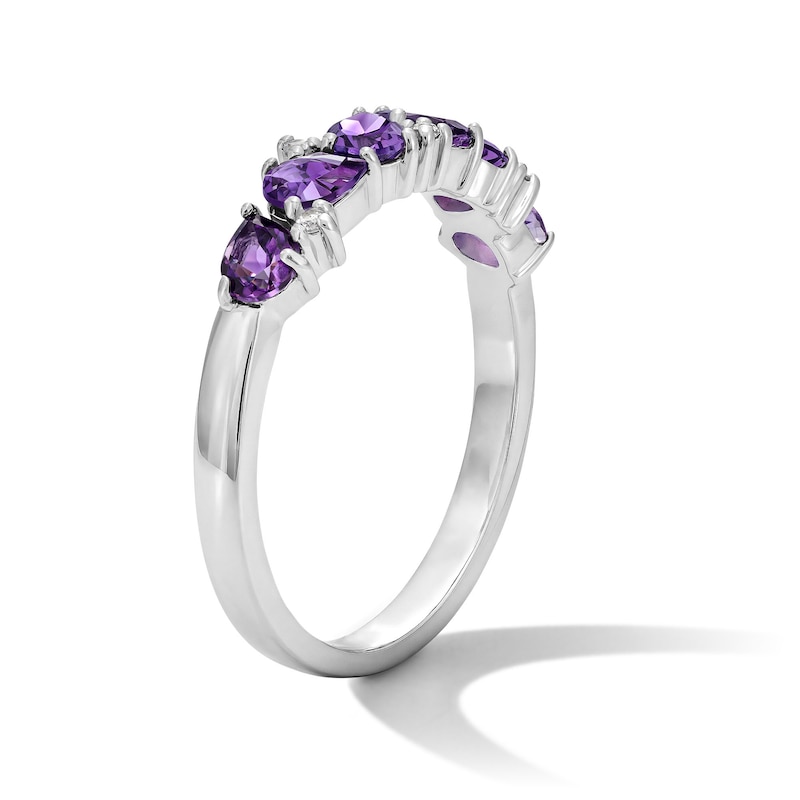 Pear-Shaped Amethyst and White Lab-Created Sapphire Scatter Ring Sterling Silver