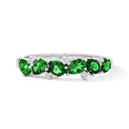 Pear-Shaped Lab-Created Emerald and White Lab-Created Sapphire Scatter Ring in Sterling Silver