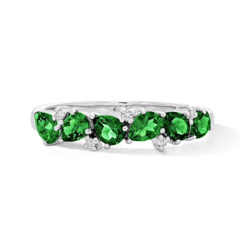Pear-Shaped Lab-Created Emerald and White Sapphire Scatter Ring Sterling Silver