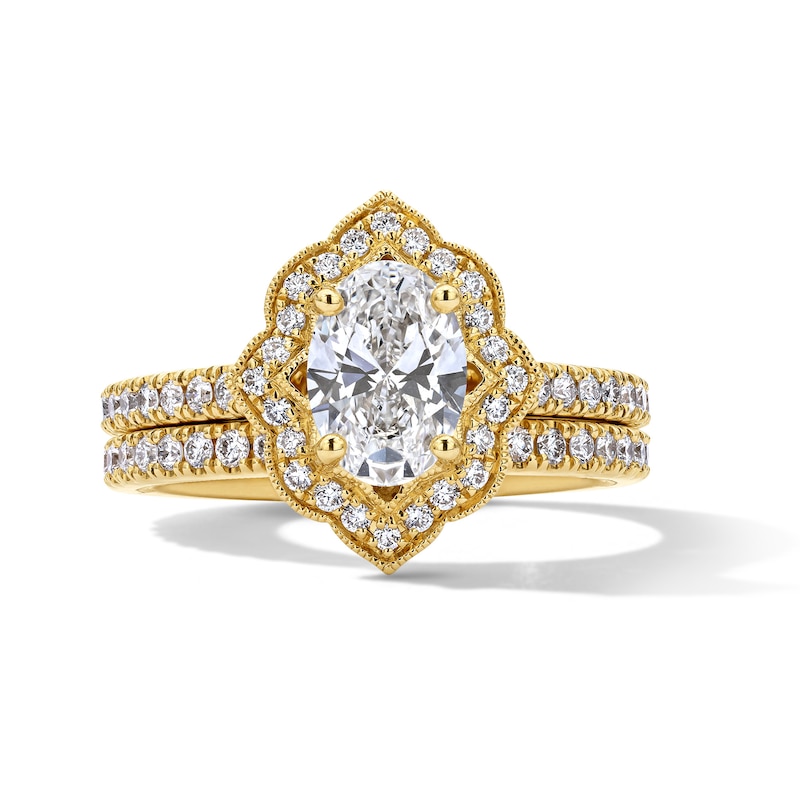 Neil Lane Artistry 1.68 CT. T.W. Oval Certified Lab-Grown Diamond Arabesque Bridal Set in 14K Gold