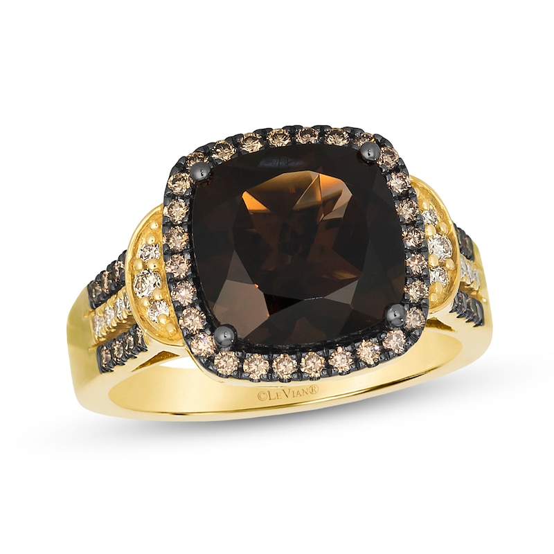 Le Vian® Cushion-Cut Chocolate Quartz® and 0.44 CT. T.W. Diamond Frame Ring in 14K Honey Gold™