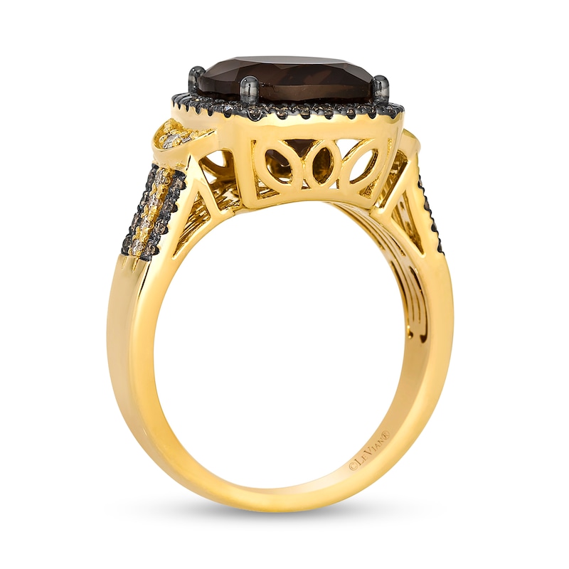 Le Vian® Cushion-Cut Chocolate Quartz® and 0.44 CT. T.W. Diamond Frame Ring in 14K Honey Gold™