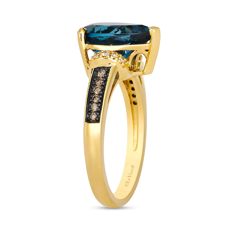 Le Vian® Pear-Shaped Deep Sea Blue Topaz™ and 0.12 CT. T.W. Diamond Ring in 14K Honey Gold™