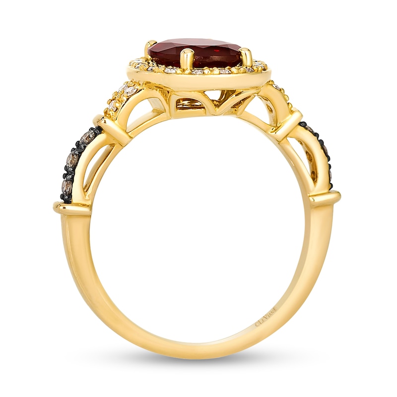 Main Image 3 of Le Vian® Oval Pomegranate Garnet™ and 0.26 CT. T.W. Diamond Frame Ring in 14K Honey Gold™