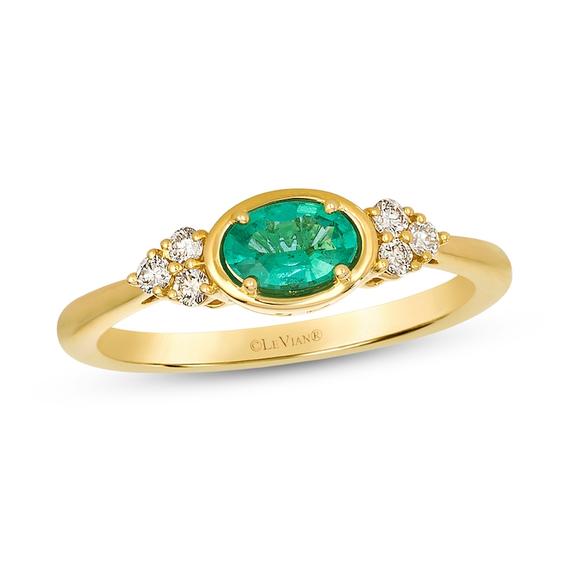 Main Image 1 of Le Vian® Oval Costa Smeralda Emerald™ and 0.12 CT. T.W. Diamond Ring in 14K Honey Gold™