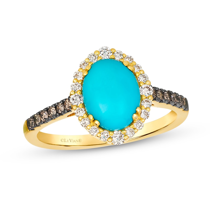 Main Image 1 of Le Vian® Oval Robins Egg Blue Turquoise™ and 0.42 CT. T.W. Diamond Ring in 14K Honey Gold™