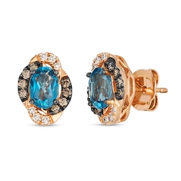 Le Vian® Oval Deep Sea Blue Topaz™ and 0.20 CT. T.W. Diamond Stud Earrings in 14K Strawberry Gold®