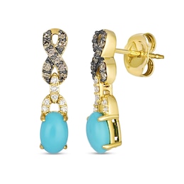 Le Vian® Oval Robins Egg Blue Turquoise™ and 0.20 CT. T.W. Diamond Drop Earrings in 14K Honey Gold™