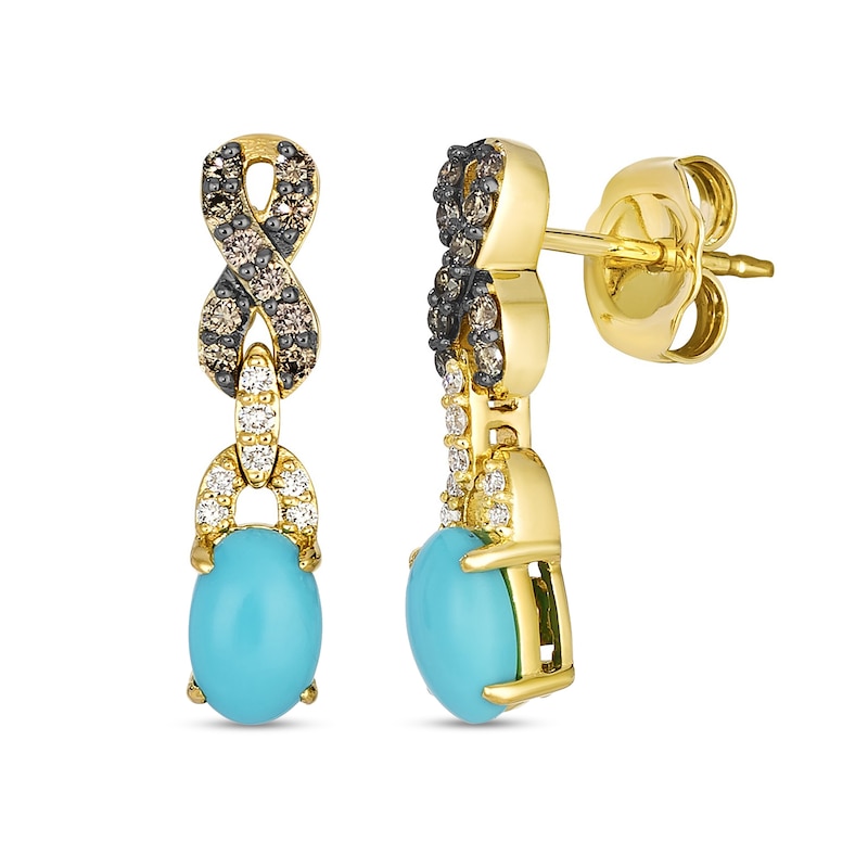 Main Image 1 of Le Vian® Oval Robins Egg Blue Turquoise™ and 0.20 CT. T.W. Diamond Drop Earrings in 14K Honey Gold™
