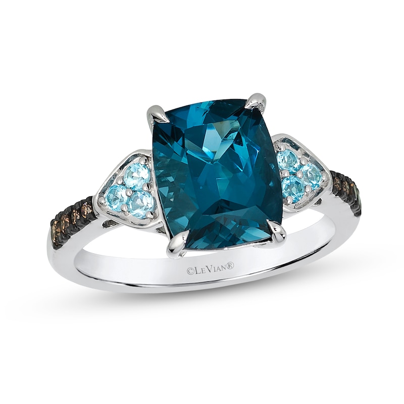 Le Vian® Cushion-Cut Deep Sea Blue Topaz™ and 0.08 CT. T.W. Diamond Ring in 14K Vanilla Gold®