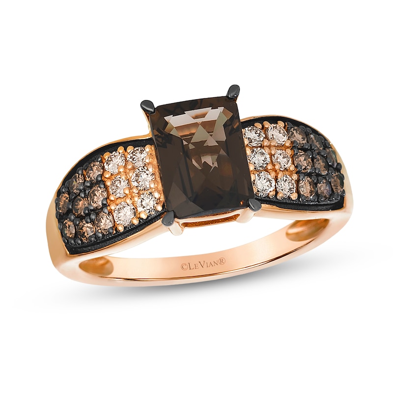 Main Image 1 of Le Vian® Emerald-Cut Chocolate Quartz® and 0.49 CT. T.W. Diamond Ring in 14K Strawberry Gold®