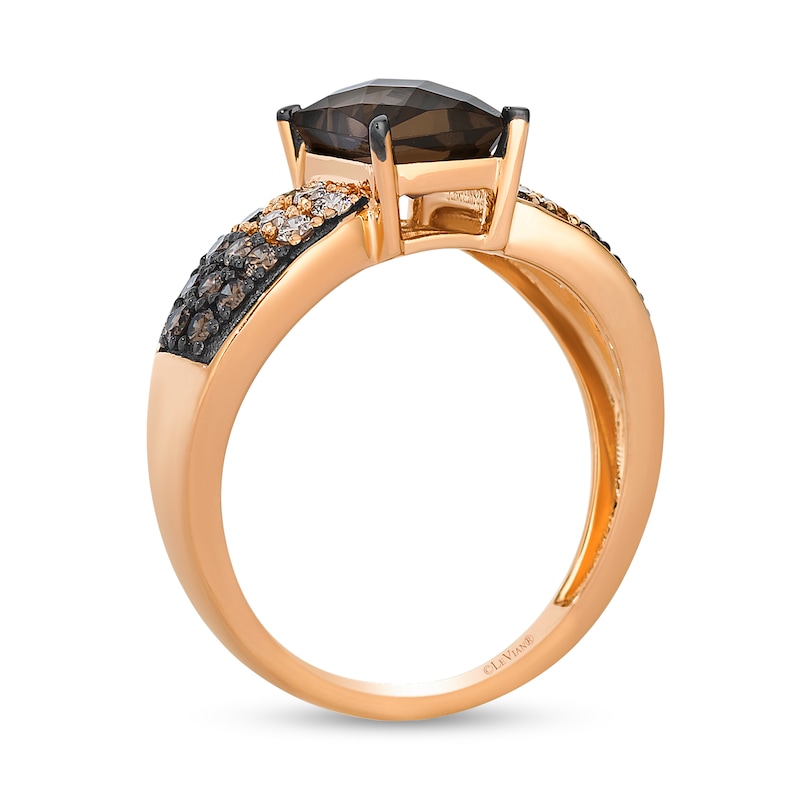 Main Image 3 of Le Vian® Emerald-Cut Chocolate Quartz® and 0.49 CT. T.W. Diamond Ring in 14K Strawberry Gold®