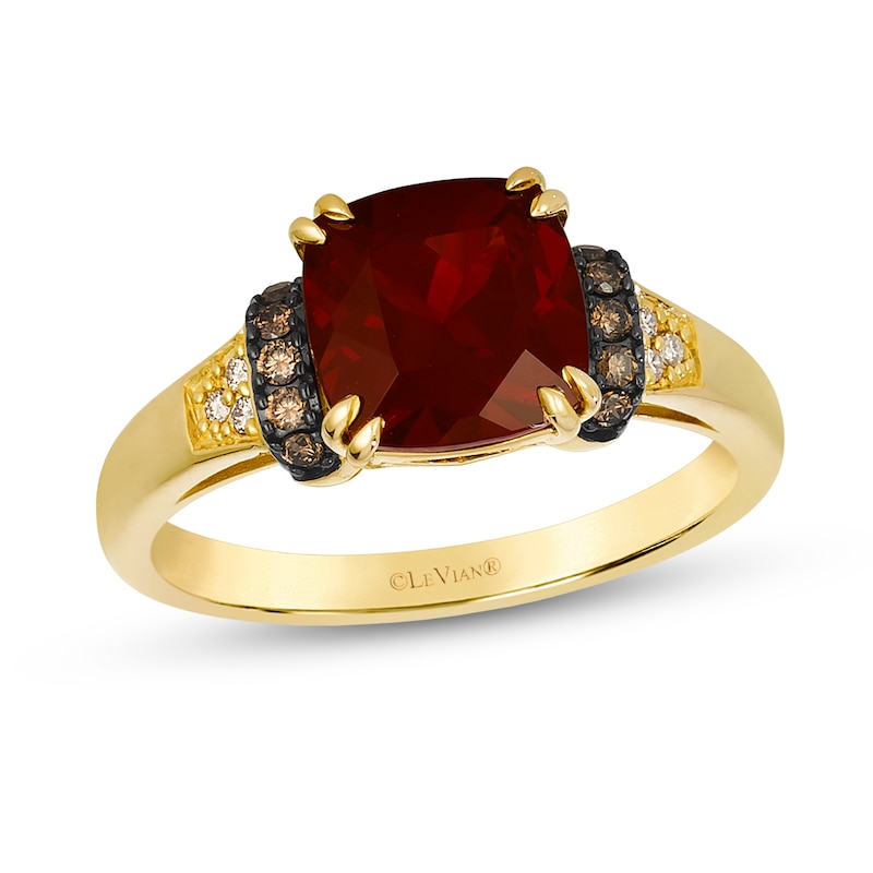 Le Vian® Cushion-Cut Pomegranate Garnet™ and 0.10 CT. T.W. Diamond Ring in 14K Honey Gold™