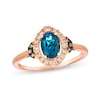 Thumbnail Image 1 of Le Vian® Oval Deep Sea Blue Topaz™ and 0.19 CT. T.W. Diamond Frame Ring in 14K Strawberry Gold®