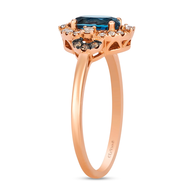 Main Image 2 of Le Vian® Oval Deep Sea Blue Topaz™ and 0.19 CT. T.W. Diamond Frame Ring in 14K Strawberry Gold®