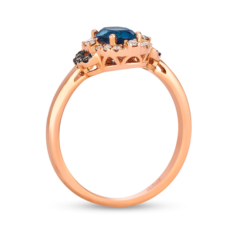 Main Image 3 of Le Vian® Oval Deep Sea Blue Topaz™ and 0.19 CT. T.W. Diamond Frame Ring in 14K Strawberry Gold®