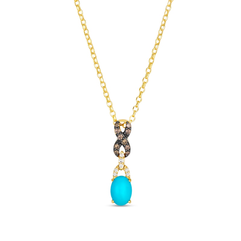 Le Vian® Oval Robins Egg Blue Turquoise™ and 0.12 CT. T.W. Diamond Pendant in 14K Honey Gold™ - 19"