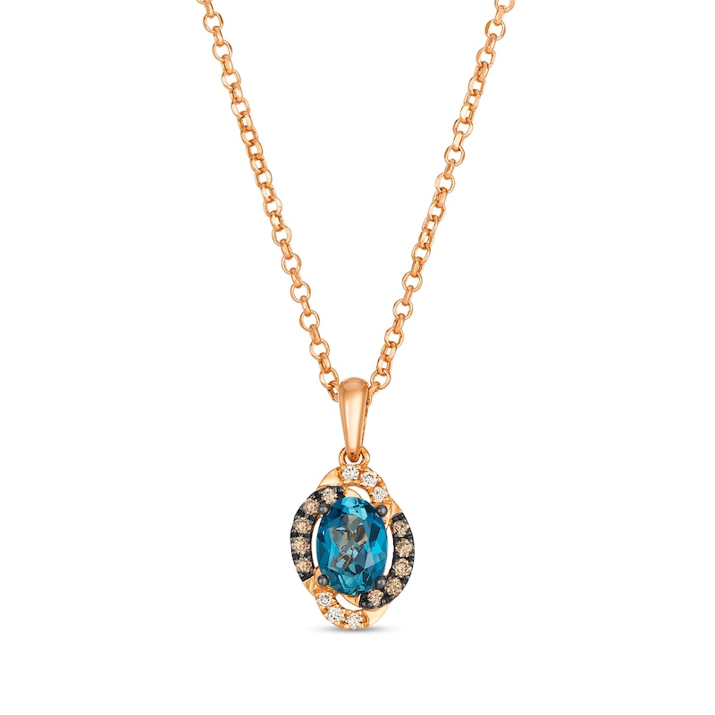 Le Vian® Oval Deep Sea Blue Topaz™ and 0.12 CT. T.W. Diamond Pendant in 14K Strawberry Gold® - 19"
