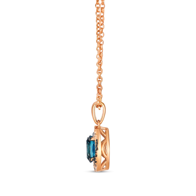 Le Vian® Oval Deep Sea Blue Topaz™ and 0.12 CT. T.W. Diamond Pendant in 14K Strawberry Gold® - 19"
