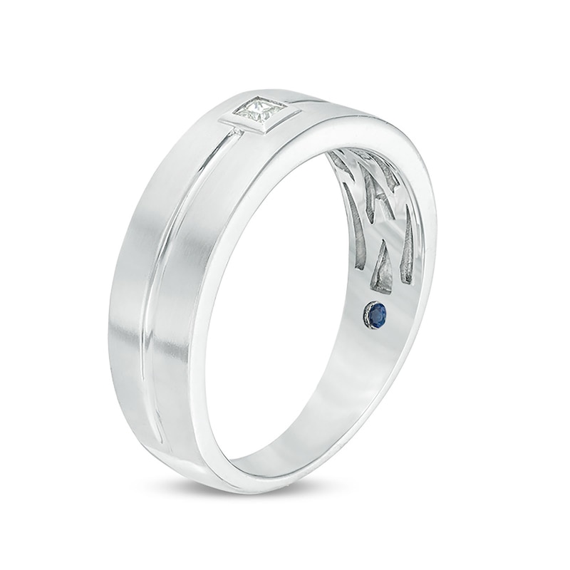 Vera Wang Love Collection Men's 0.07 CT. Square Diamond Solitaire Centre Groove Wedding Band 14K White Gold