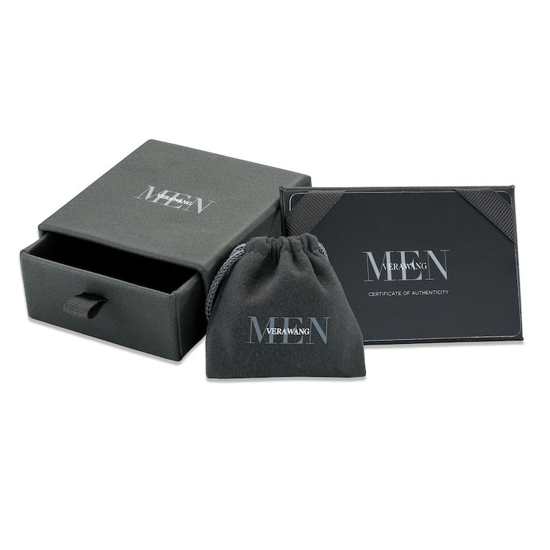 Vera Wang Love Collection Men's 0.07 CT. Square Diamond Solitaire Centre Groove Wedding Band 14K White Gold